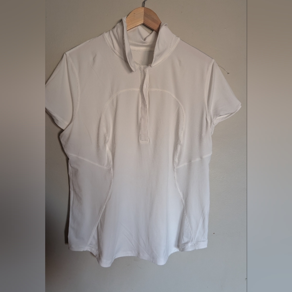 Lululemon White Polo Shirt Short Sleeve Collar